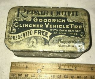 Antique Goodrich Clincher Vehicle Tire Repair Outfit Tin Litho Kit Can Akron Oh