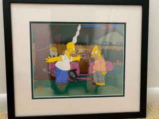 Simpsons Production cel with Homer,  Grandpa,  Jasper and Crazy old man framed 2
