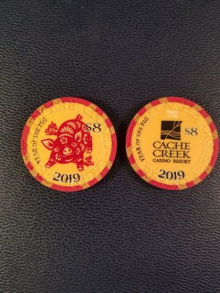 2019 Cache Creek Year Of The Pig $8 Casino Chip Unc