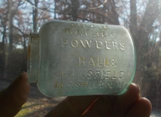 1860s Magic Raising Powders Hall & Mansfield Nashua,  Nh Rare Medicine Bottle