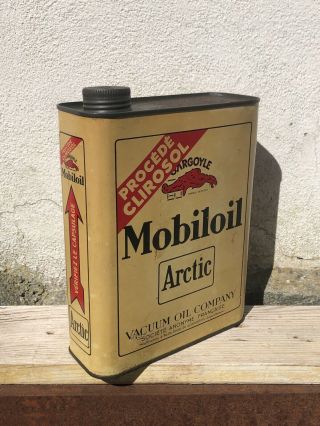 MOBILOIL OIL CAN 1930 GARGOYLE ARCTIC VACUUM COMPANY GARAGE AUTO MOTO SIGN TIN 2