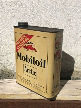 MOBILOIL OIL CAN 1930 GARGOYLE ARCTIC VACUUM COMPANY GARAGE AUTO MOTO SIGN TIN 3
