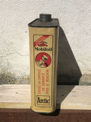 MOBILOIL OIL CAN 1930 GARGOYLE ARCTIC VACUUM COMPANY GARAGE AUTO MOTO SIGN TIN 4