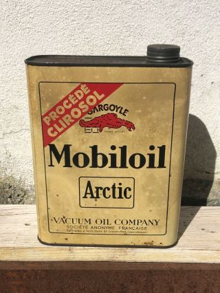 MOBILOIL OIL CAN 1930 GARGOYLE ARCTIC VACUUM COMPANY GARAGE AUTO MOTO SIGN TIN 5