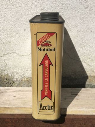 MOBILOIL OIL CAN 1930 GARGOYLE ARCTIC VACUUM COMPANY GARAGE AUTO MOTO SIGN TIN 6