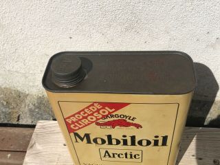 MOBILOIL OIL CAN 1930 GARGOYLE ARCTIC VACUUM COMPANY GARAGE AUTO MOTO SIGN TIN 9