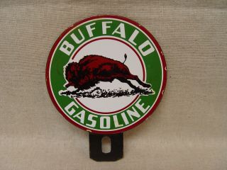 Buffalo Gasoline Oil Gas Porcelain 2 - Piece Advertising License Plate Topper