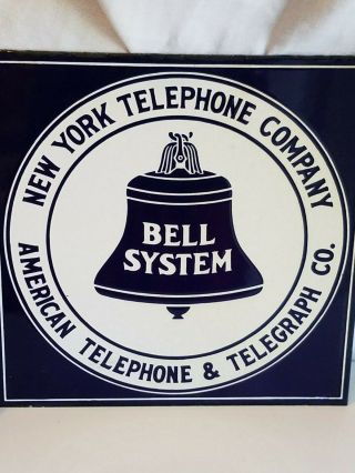 American York Telephone Bell System Flange Sign Porcelain Double Sided Old 2