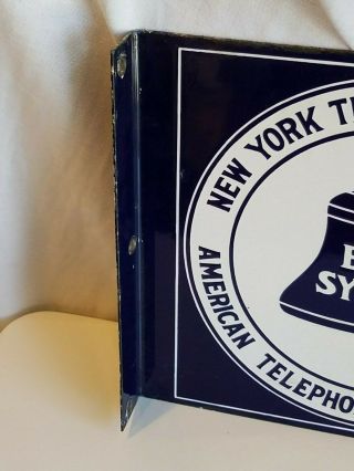 American York Telephone Bell System Flange Sign Porcelain Double Sided Old 4