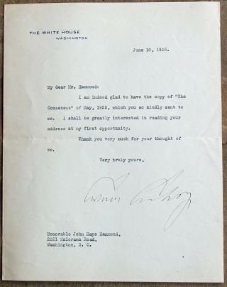 Calvin Coolidge Signed Letter White House Letterhead June 10,  1925 Vg