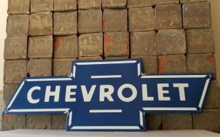 Vintage Chevrolet Porcelain Gas Trucks Bowtie Service Station Pump Plate Sign