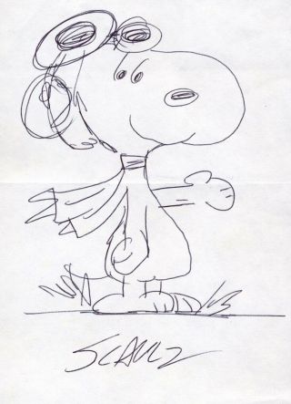 Charles Schulz Drawing Snoopy Red Baron Signed With Provenance And