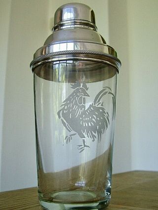 Antique James Dixon Art Deco Silver Plate & Glass Cocktail Shaker Cockerel