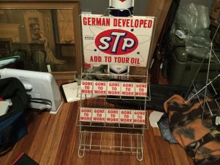 Pre 1961 Embossed Stp Motor Oil Can Display Gas Service Station Rack Sign