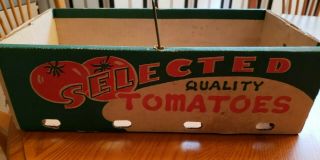 Vintage " Selected Quality Tomatoes " Cardboard Lug Box With Wire Handle