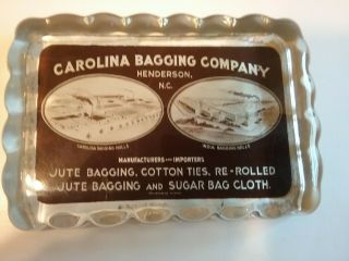 Glass Paperweight Henderson,  Nc Old Advertising Carolina Bagging Co.