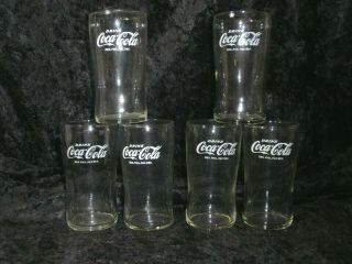 Set Of 6 Small Vintage Clear Curved Glass Coca - Cola Glass Glasses Tumblers 4.  5 "