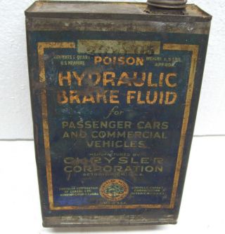 Chrysler 1920s ? Brake Fluid Qt Can Early Logo Fargo Trucks - Dodge Bros Mopar