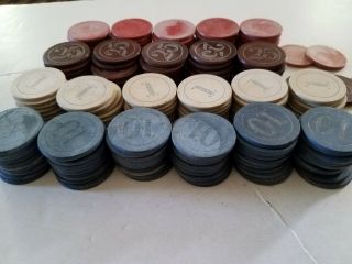 231 rare antique clay poker chips 25,  1,  5,  10,  Victorian style lettering 3