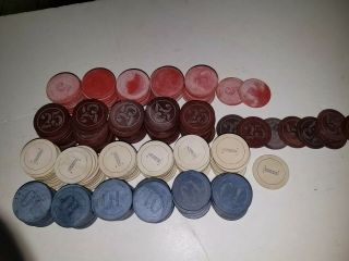 231 rare antique clay poker chips 25,  1,  5,  10,  Victorian style lettering 6