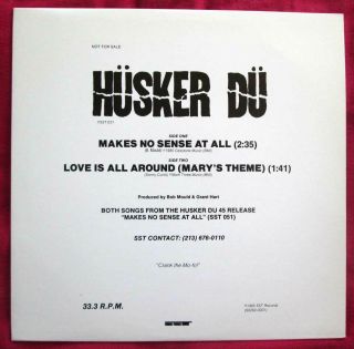 Husker Du Makes No Sense.  Promo Only Punk Black Flag Alternative