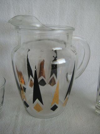MCM Vintage Mid - Century Modern Cocktail Pitcher And Glass Set 2