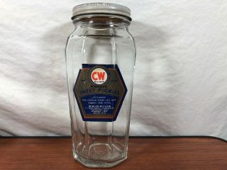 Vintage Cw Midgets Sweet Pickles Old Advertising Paper Label Glass Pickle Jar