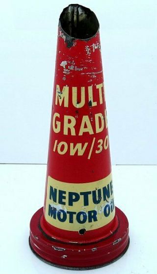 Vintage Red Neptune Motor Oil Bottle Tin Top Pourer