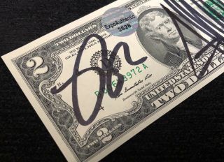 PRESIDENT DONALD TRUMP & MIKE PENCE SIGNED AUTOGRAPH $2 DOLLAR BILL W 3