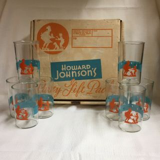 1948 - 1958 Howard Johnson Gift Set Box & 8 Tumbler Glasses