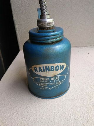 Vintage Eagle Rainbow Pump Oiler Oil Can Blue 10 Oz Made Usa