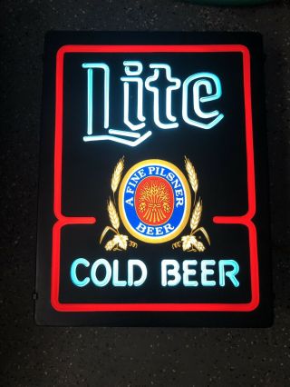Vintage Miller Lite Cold Beer Lighted Plastic Bar Tavern Sign