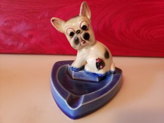 Vintage French Bulldog With Bug On Back Porcelain Figurine Ashtray Japan