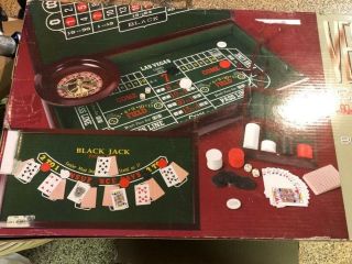 Vegas Casino Trio Deluxe Wood Cabinet Craps Roulette & Blackjack,  Card Shuffler