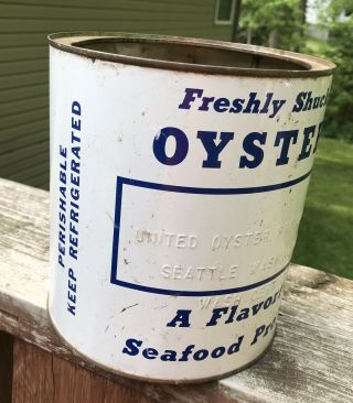 Vintage Oyster Tin Can - gallon - United Oyster Producers - Seattle Washington 2