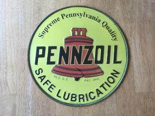Round Pennzoil Vintage - Style Tin Sign 12 "