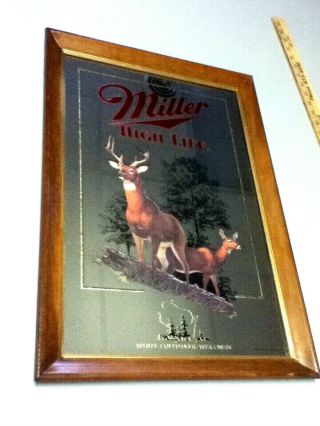 Miller High Life Beer Mirror Sign Bar Wildlife Series White - Tailed Deer 2nd Mv8