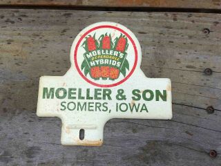 Old Moeller & Son Somers Iowa Corn Hybrids Advertising License Plate Topper