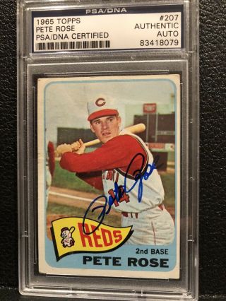 Pete Rose Psa/dna Certified Auto Authentic 1965 Topps 207 Blue Ink Redshit King