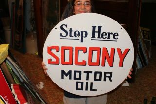 Socony Motor Oil Gas Station 2 Sided 24 " Porcelain Metal Sign