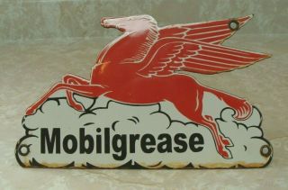 Vintage Mobilgrease Gasoline Service Station Porcelain Fuel Pump Plate Sign
