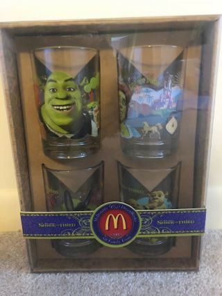2007 Dreamworks McDonald ' s Movie Promotional Shrek Third Set 4 Glass Tumblers 2