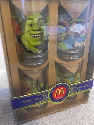 2007 Dreamworks McDonald ' s Movie Promotional Shrek Third Set 4 Glass Tumblers 7