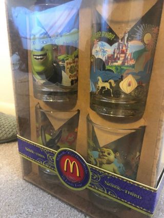2007 Dreamworks McDonald ' s Movie Promotional Shrek Third Set 4 Glass Tumblers 8