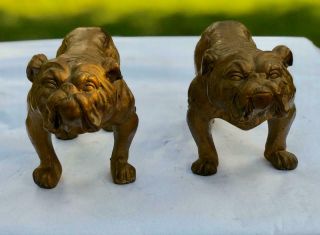 Bulldog Figures Large Cast Metal Gold/bronze Finish Vintage Dog Figures
