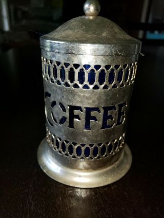 Vintage Metal Coffee Tin Storage Container With Blue Insert