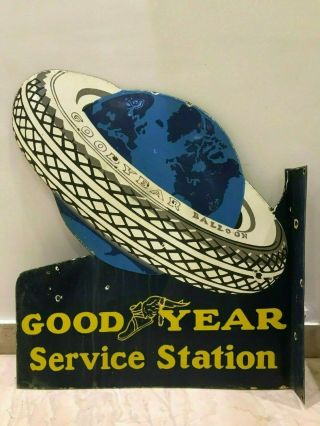 Goodyear Tires Service Station 2 Sided With Flange Porcelain Enamel Sign