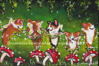 Welsh Pembroke Corgi Painting Dog Puppy Fairy Collectible Art Gift