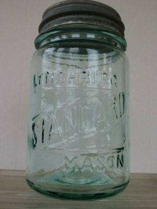 Vintage Green Lynchburg Standard Mason Pint Jar - Crude -