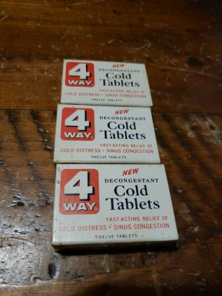 3 Vintage 1940s Grove Laboratories 4 Way Cold Tablets - In Package